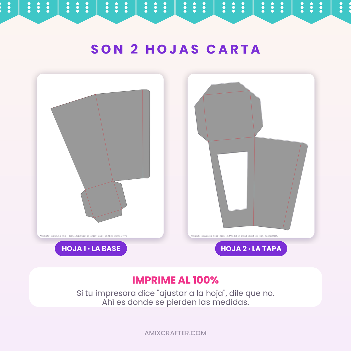 Cajas para Veladoras en Canva | Caja Día de Muertos Editable, Alto 15 cm en 2 Hojas Carta