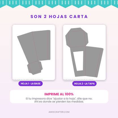 Cajas para Veladoras en Canva | Caja Día de Muertos Editable, Alto 15 cm en 2 Hojas Carta