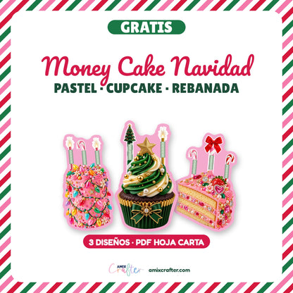 Money Cake Navidad Gratis | Pastel, Cupcake y Rebanada Porta Billetes para Imprimir (PDF)