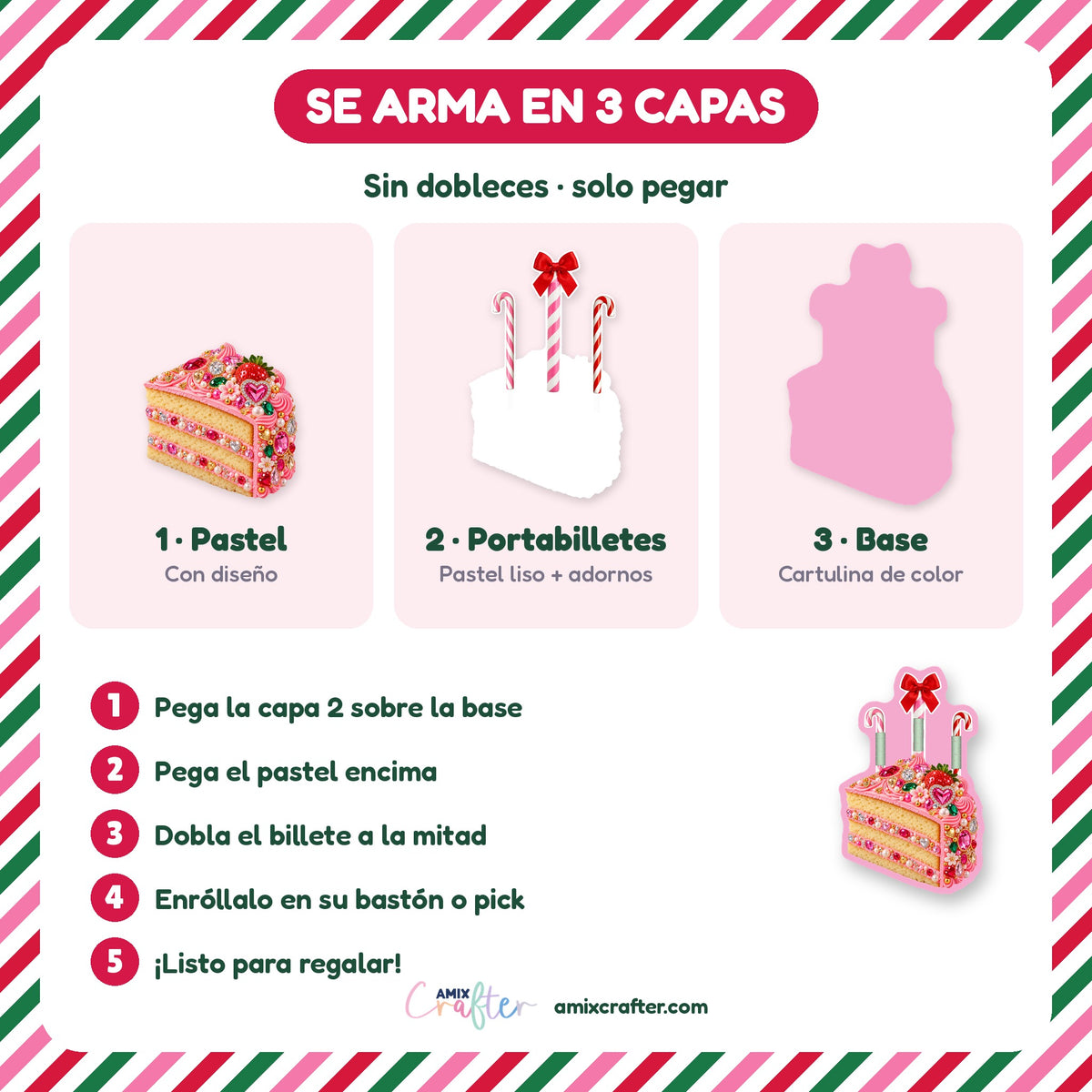 Money Cake Navidad Gratis | Pastel, Cupcake y Rebanada Porta Billetes para Imprimir (PDF)