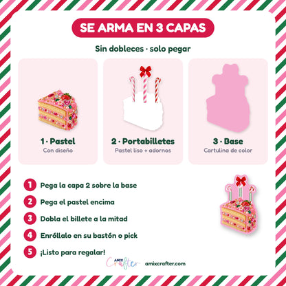 Money Cake Navidad Gratis | Pastel, Cupcake y Rebanada Porta Billetes para Imprimir (PDF)