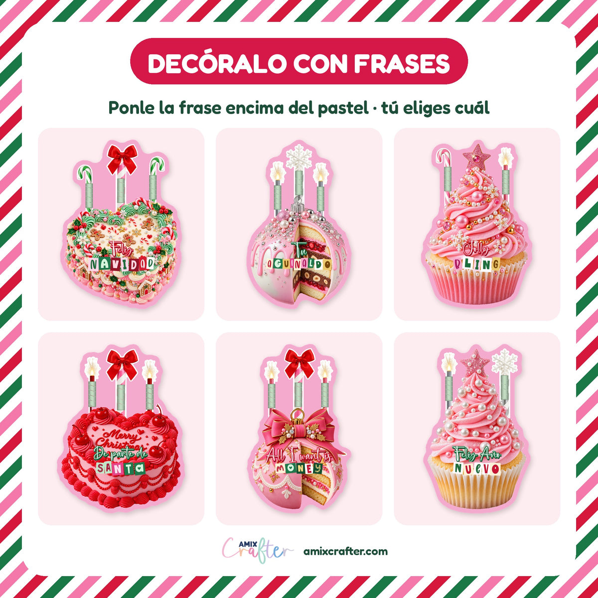 Money Cake Navidad Jolly Bling | 23 Pasteles Porta Billetes Navideños para Imprimir y Cortar · PNG + SVG + PDF