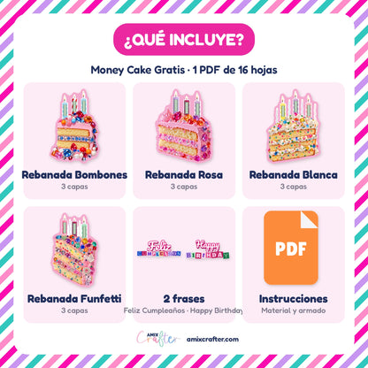 Money Cake Gratis | 4 Rebanadas Porta Billetes para Imprimir (PDF)