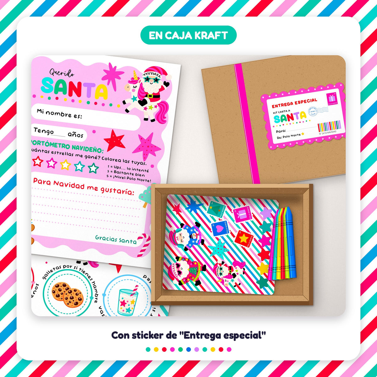 Kit Carta a Santa Premium | Carta, Buzón Polo Norte, Mantelito y Stickers para Imprimir · PNG + SVG